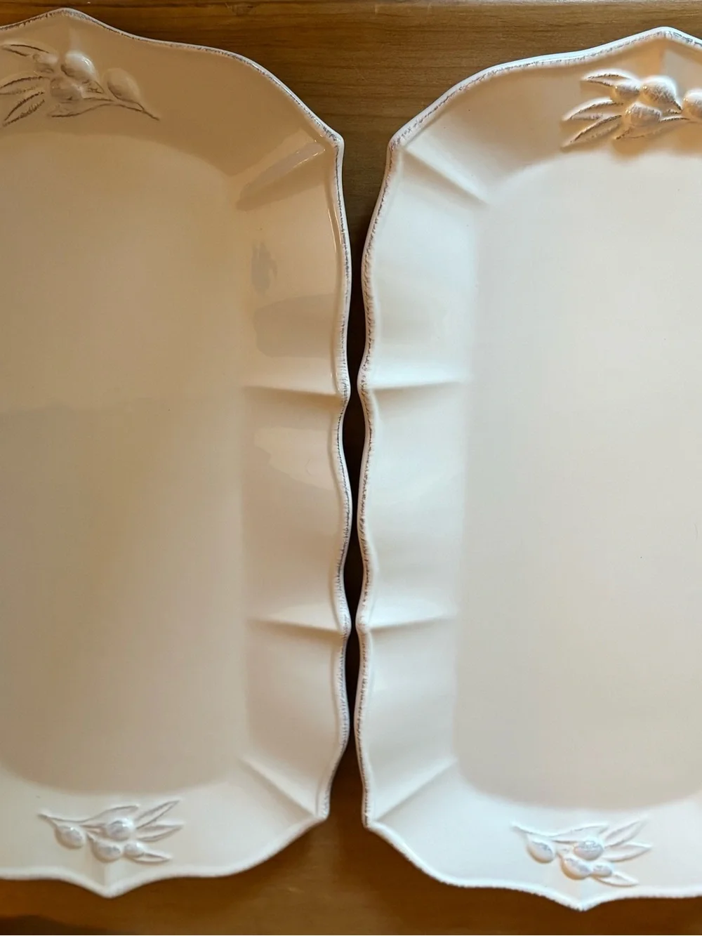 Sur La Table Scalloped Ceramic Serving Platters in Cream - Set of 2